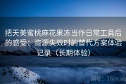 把天美蜜桃麻花果冻当作日常工具后的感受：资源失效时的替代方案体验记录（长期体验）